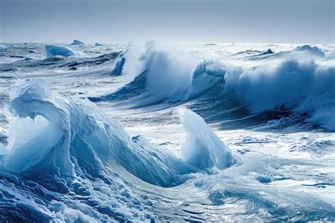 Premium Photo A Group Of Large Icebergs Float In The Vast Ocean