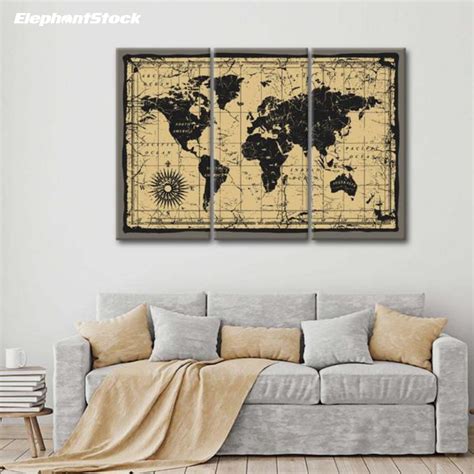 Vintage Travel World Map Multi Panel Canvas Wall Art Multi Panel