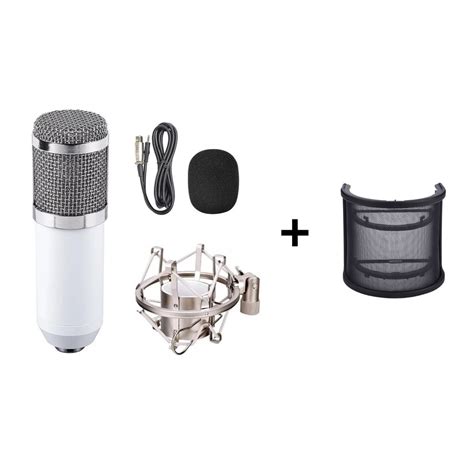 Microfone Condensador BM 800 Branco Pop Filter Arredondado Anti Puff