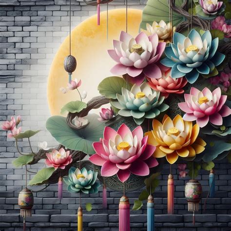 Premium AI Image | Background illustration Chinese painting lotus flowers