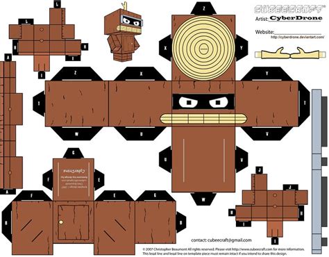 Bender Wooden Ver From Futurama Paper Toy Free Printable Papercraft