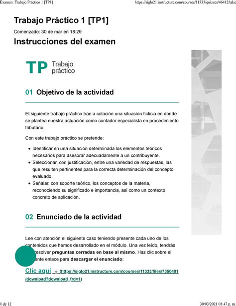 Examen Trabajo Práctico 1 TP1 Trabajo Práctico 1 TP1 Comenzado