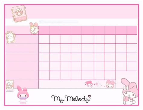 My Melody Template Horario Schedule Terminplaner Vorlage