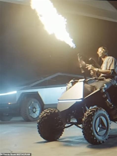 Travis Scott Shows Off His Tesla Cybertruck And Uses Flamethrower While