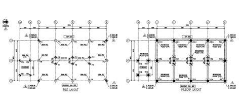 Pile Layout And Pile Cap Layout Plan Details Of House Dwg File