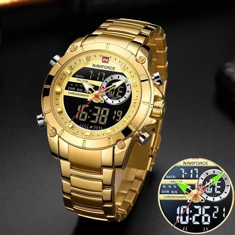 Naviforce 9163 Chronograph Digital Analog Watch Gold Vivid Nuance