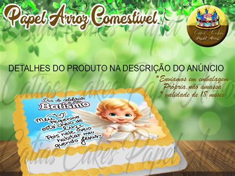 Batizado Menina Papel de Arroz Comestível para Bolo Elo7