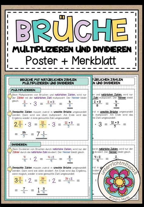 BRÜCHE Multiplikation und Division Poster Merkblatt