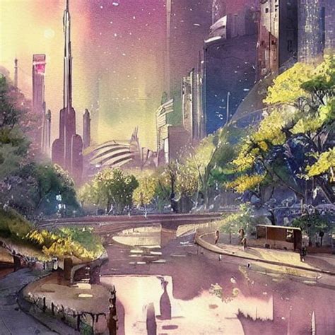 Beautiful Happy Picturesque Charming Sci Fi City In Harmony With