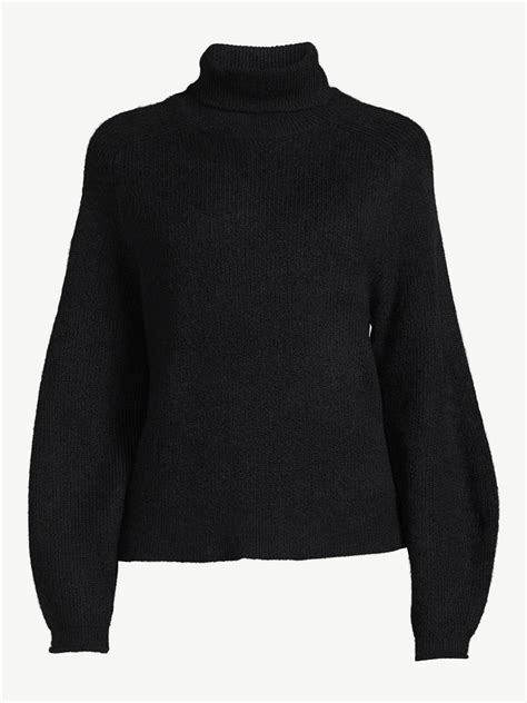 Scoop Womens Ribbed Oversized Turtleneck Sweater With Long Sleeves