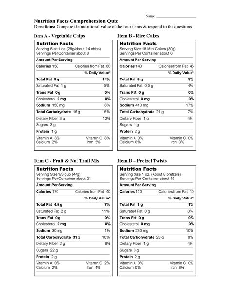 Nutrition Reading Comprehension Worksheets | Besto Blog