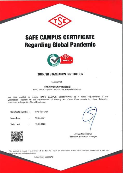 Safe Campus Certificate | Yeditepe University