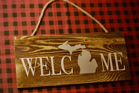 Michigan Welcome Wooden Sign Etsy