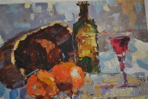 Wine And Oranges Oil On Cardboard Painting By Shandor Alexander By