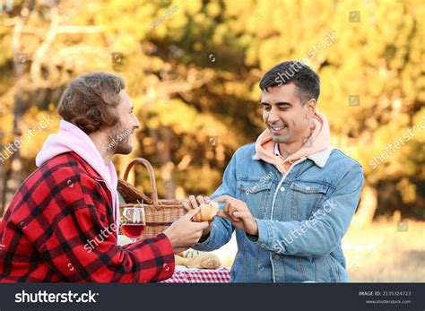 Happy Gay Couple Having Picnic Outdoors Stock Photo 2135324723 Shutterstock