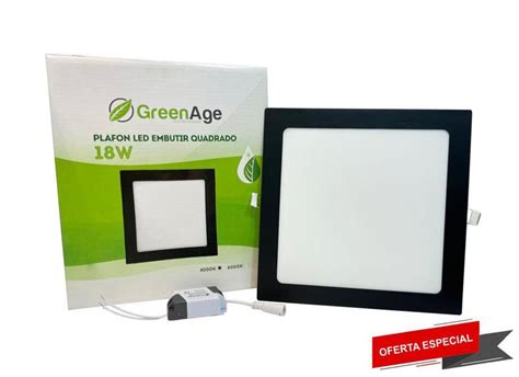 Plafon Led Embutir 18w Branco Neutro Quadrado Preto Green Age