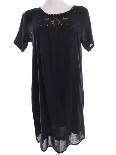 OFELIA T L Noir Longueur Genou Robe Droite Coton 100 Manche Courte