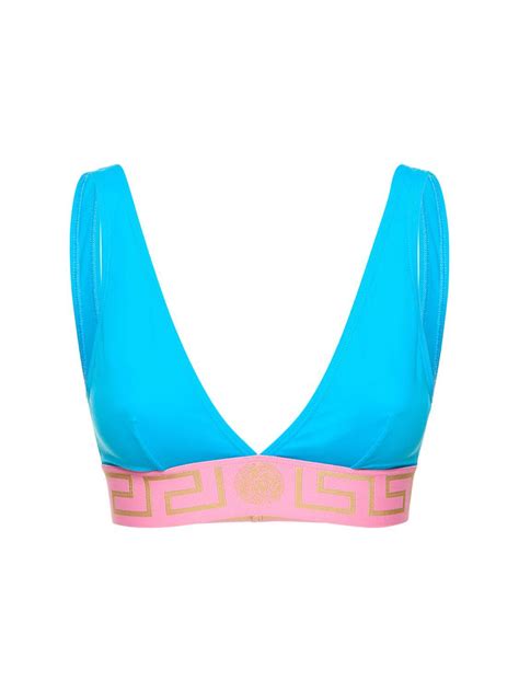 Versace Greca Logo Triangle Bikini Top In Blue Lyst