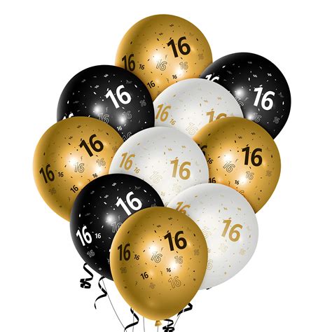 Buy Watinc 36pcs 16th Birthday Latex Balloons 12inch Black Gold White