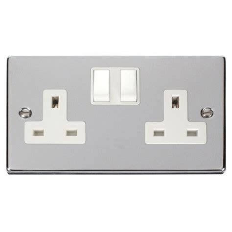 Click Deco Victorian Polished Chrome 2 Gang 13a Double Pole Switched Socket Outlet With White