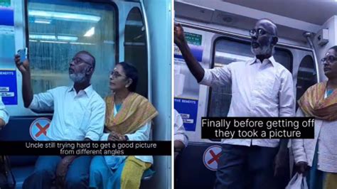 Elderly Couple Tries To Click The Perfect Selfie Inside Metro Their