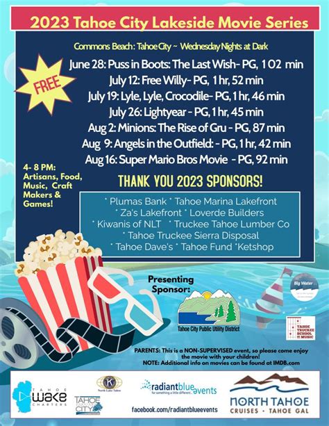 Movies On The Beach Tahoe City Public Utility District