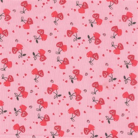 Cherry Hearts On Pink Fabric With Mini Tossed Hearts Fabric By The