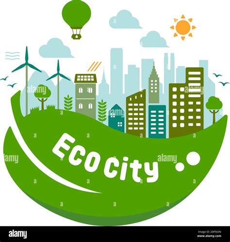 Green Eco City Vector Illustration Ecology Concept Nature