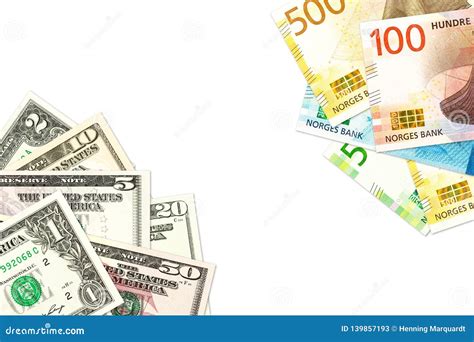 New Norwegian Krone and Us-american Dollar Banknotes Indicating