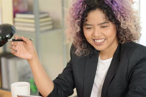 Portrait of Female Executive Sitting at Her Desk Stock Photo - Image of ...