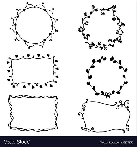 Hand Drawn Elements Flowers Set Of Doodle Frames Vector Image