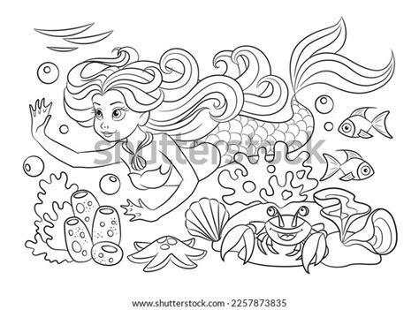 Mermaid Coloring Page Childrens Outline Illustration Stock Vector ...