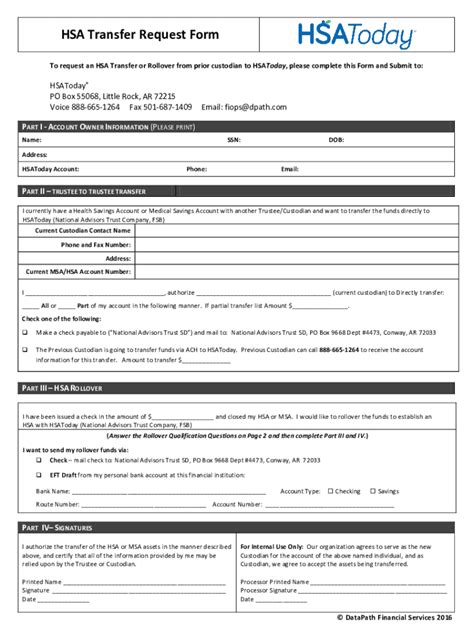 Fillable Online HSA Transfer Request Form Flex Administrators Fax