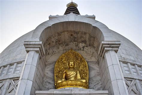 Beautiful Golden Buddha Statue in Shanti Stupa Temple in Delhi Stock ...