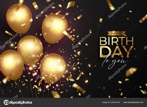 Happy Birthday Realistic Golden Balloons Design Vector Illustration