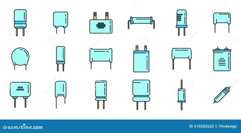 Capacitor Icons Set Cartoon Vector Capacitor And Resistor