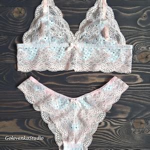 Pale Pink Lingerie Set Romantic Honeymoon Lingerie Sexy Lingerie Baby Pink Lace Lingerie