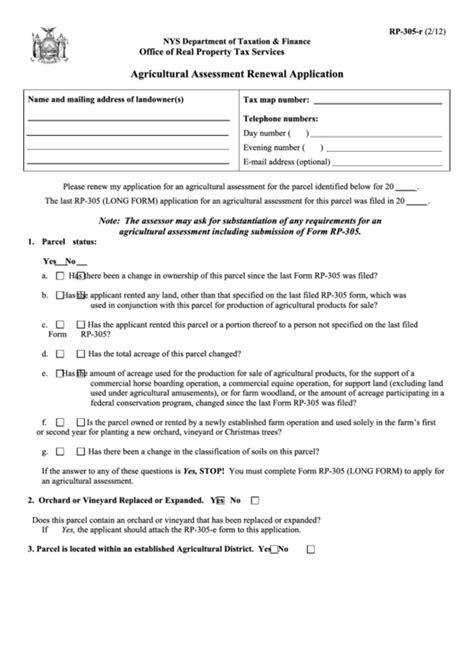 Fillable Form Rp 305 R Agricultural Assessment Renewal Application