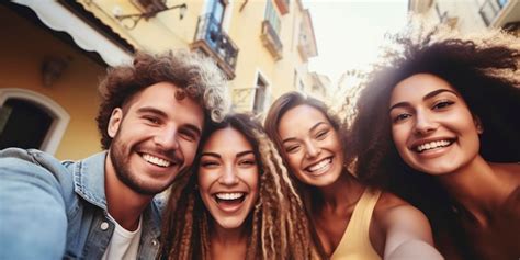 Premium Photo Happy Multiracial Group Of Friends Taking A Selfie