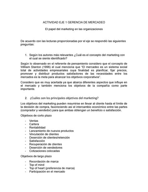 Actividad Eje 1 Gerencia De Mercadeo ACTIVIDAD EJE 1 GERENCIA DE