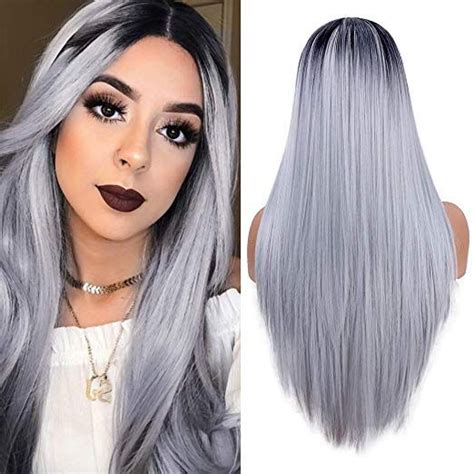 Amazon Fani Long Straight Ombre Grey Wigs For Women Non Lace