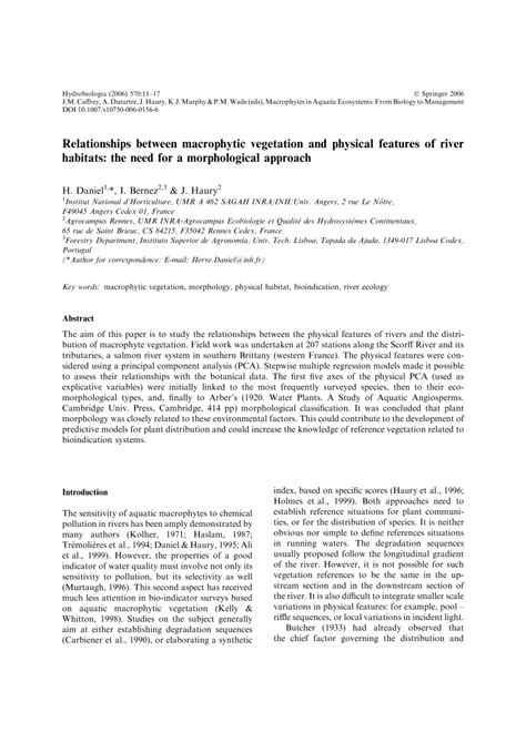 Pdf Relationships Between Macrophytic Vegetation And Physical Features Of River Habitats The