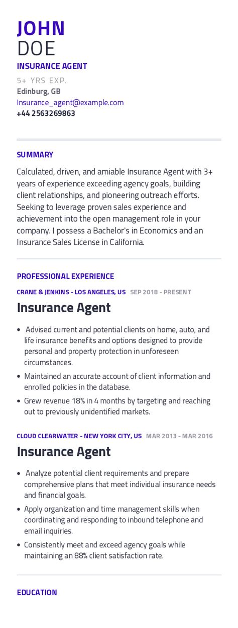 Insurance Agent Resume Example With Content Sample Craftmycv