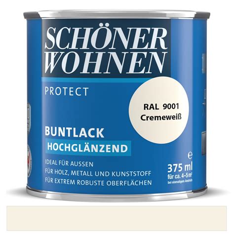 Schöner Wohnen Protect Buntlack Cremeweiß RAL 9001 hochglänzend 375 ml