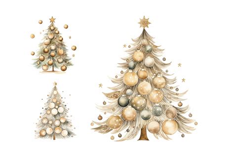 Gold Christmas Tree Clipart Bundle High Quality Jpgs Winter Tree