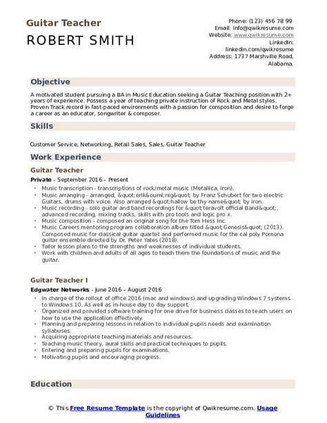 Guitar Teacher Resume Samples Qwikresume