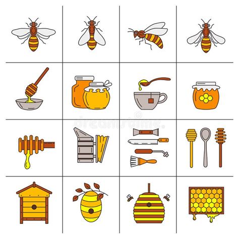 Linear Beekeeping Icons Stock Vector Illustration Of Hive