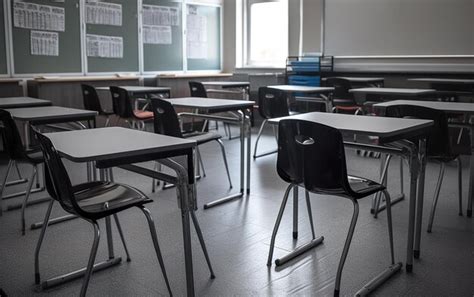 Premium Ai Image Desk And Chairs In Classroom Ai Generative Ai
