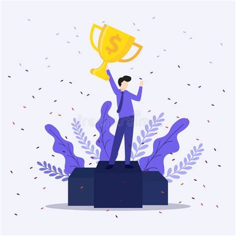 Businessman Holding Winning Trophy Victory Concept Stock Illustration