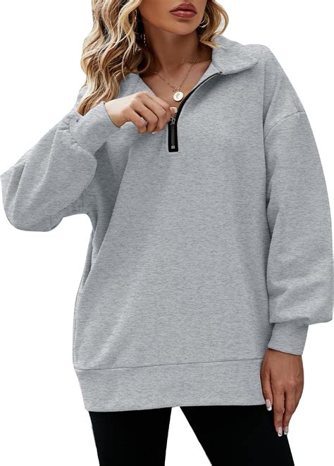 Flygo Womens Oversized Half Zip Pullover Long Sleeve Sweatshirt Quarter